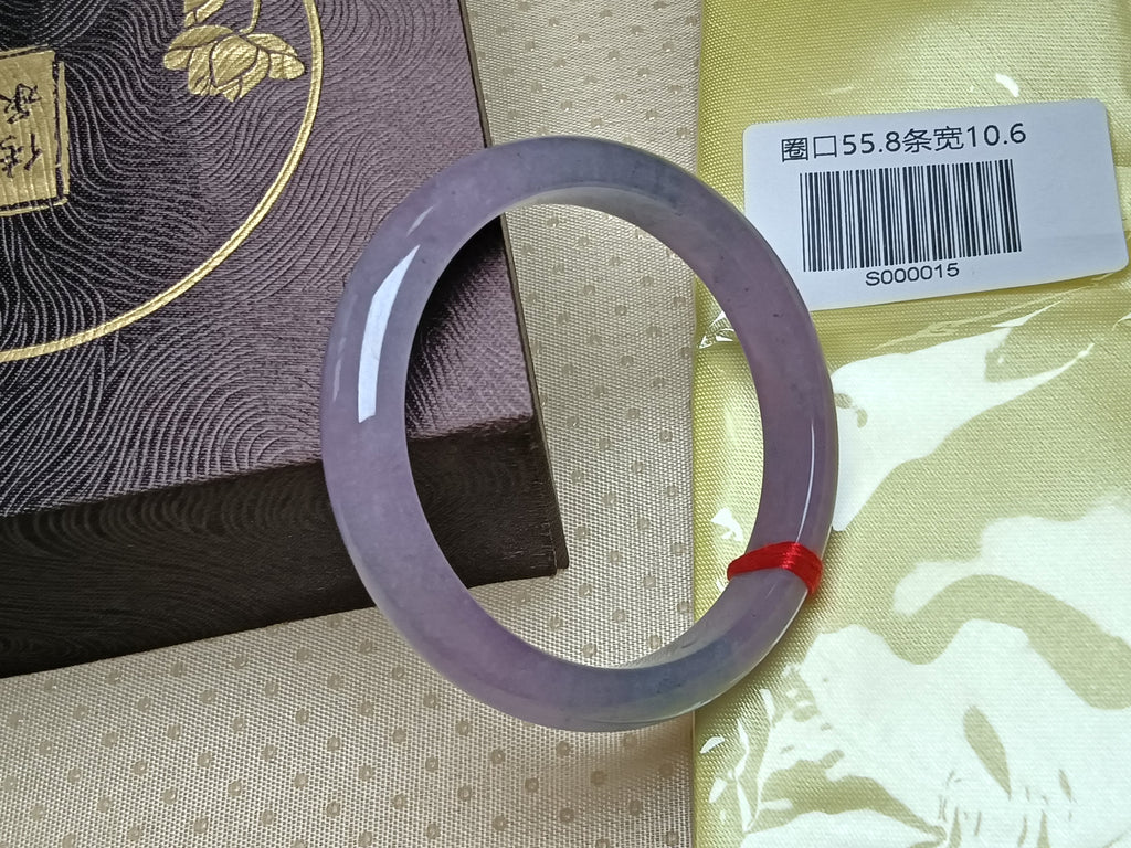 Watery Icy Lavender with Green Floating Flower Natural Burmess Type-A Jadeite Bangles (Size:55-56mm) #S015