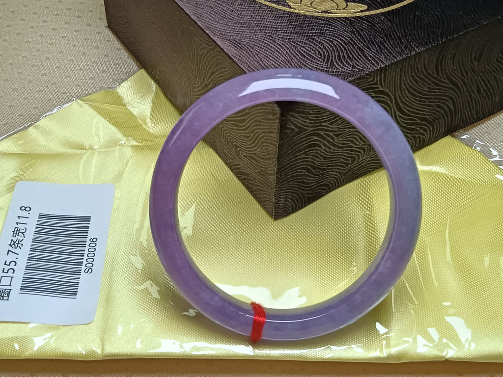 Clear Icy Full Lavender Natural Burmess Type-A Jadeite Bangles (Size:55-56mm) #S006