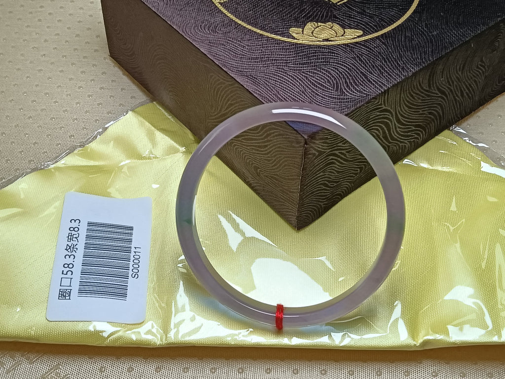 Exquisite Texture Lavender with Green Floating Flower Natural Burmess Type-A Jadeite Bangles (Size:58mm) #S011