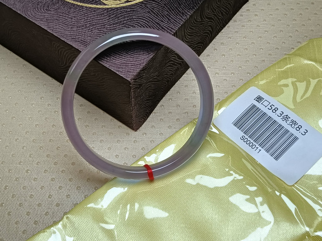 Exquisite Texture Lavender with Green Floating Flower Natural Burmess Type-A Jadeite Bangles (Size:58mm) #S011