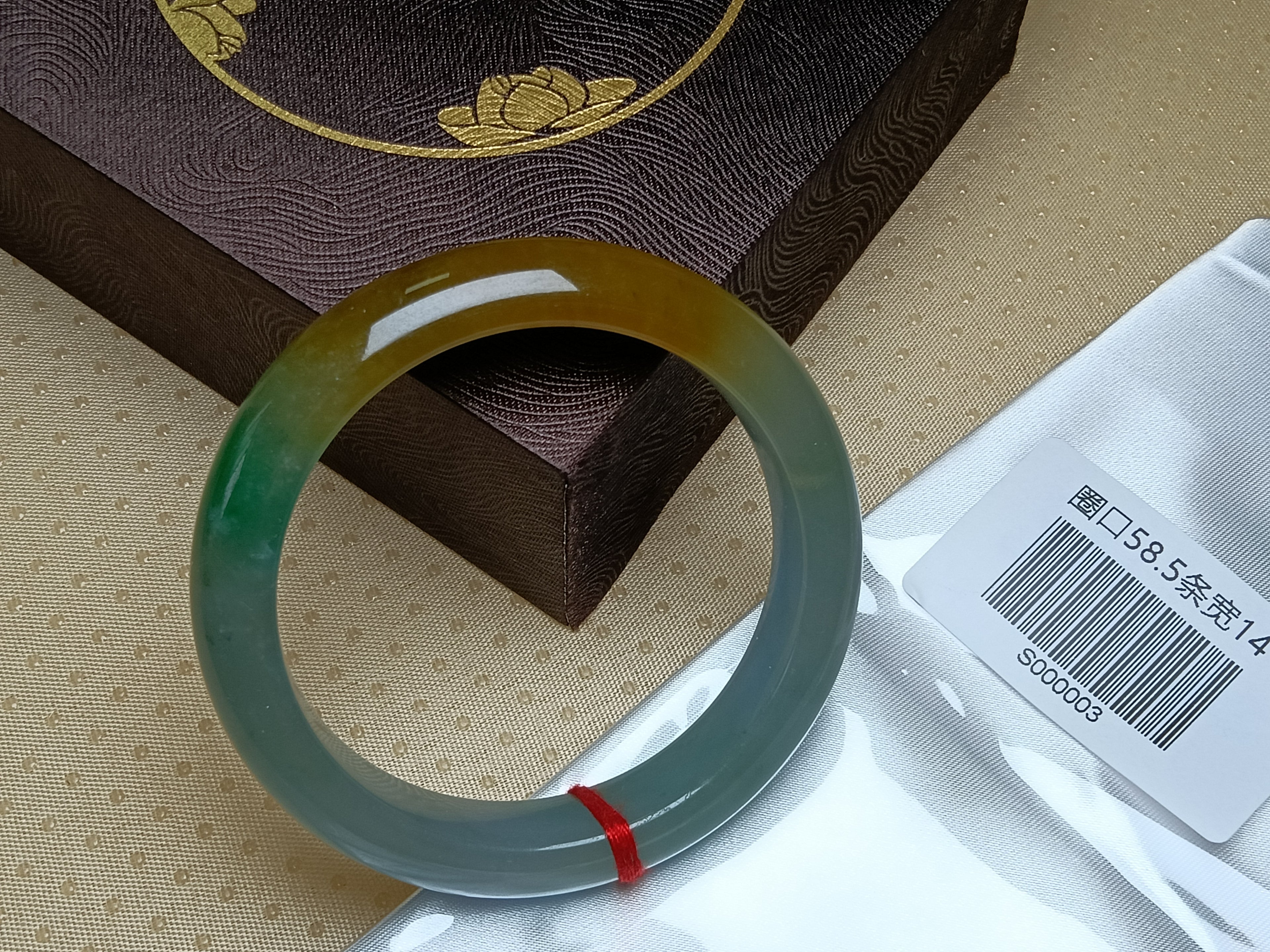Transparent Icy Apple Green with Yellow-Brown Patches Burmess Grade A Jadeite Bracelets (Size:58-59mm) #S003