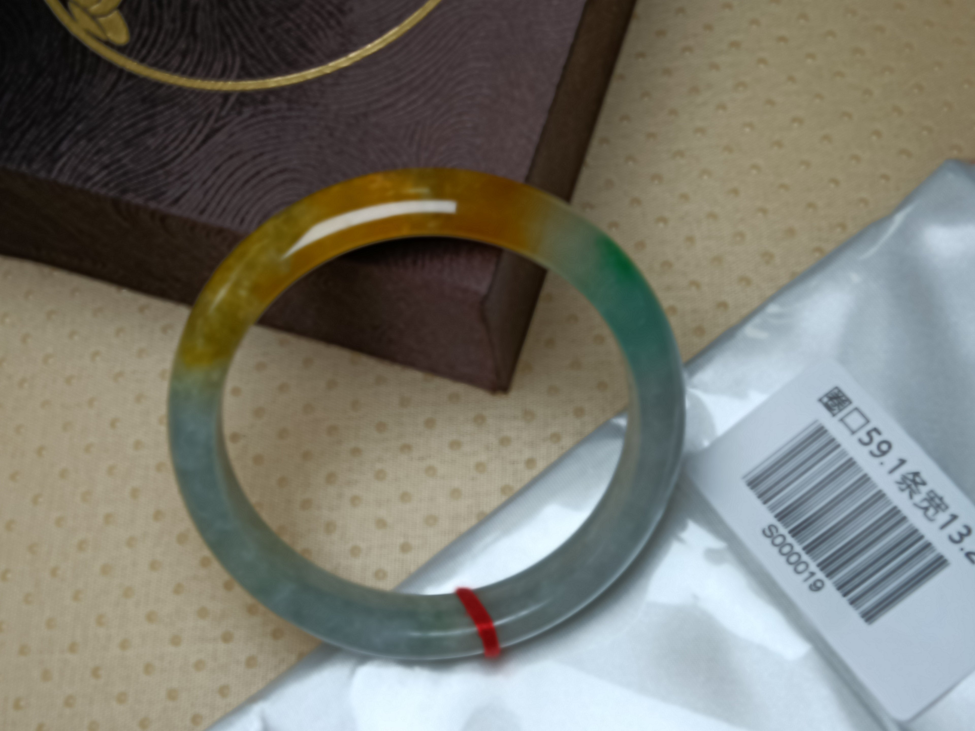 Icy Apple Green & White with Yellow-Brown Patches Burmess Grade A Jadeite Bracelets (Size:59.1mm) #S019