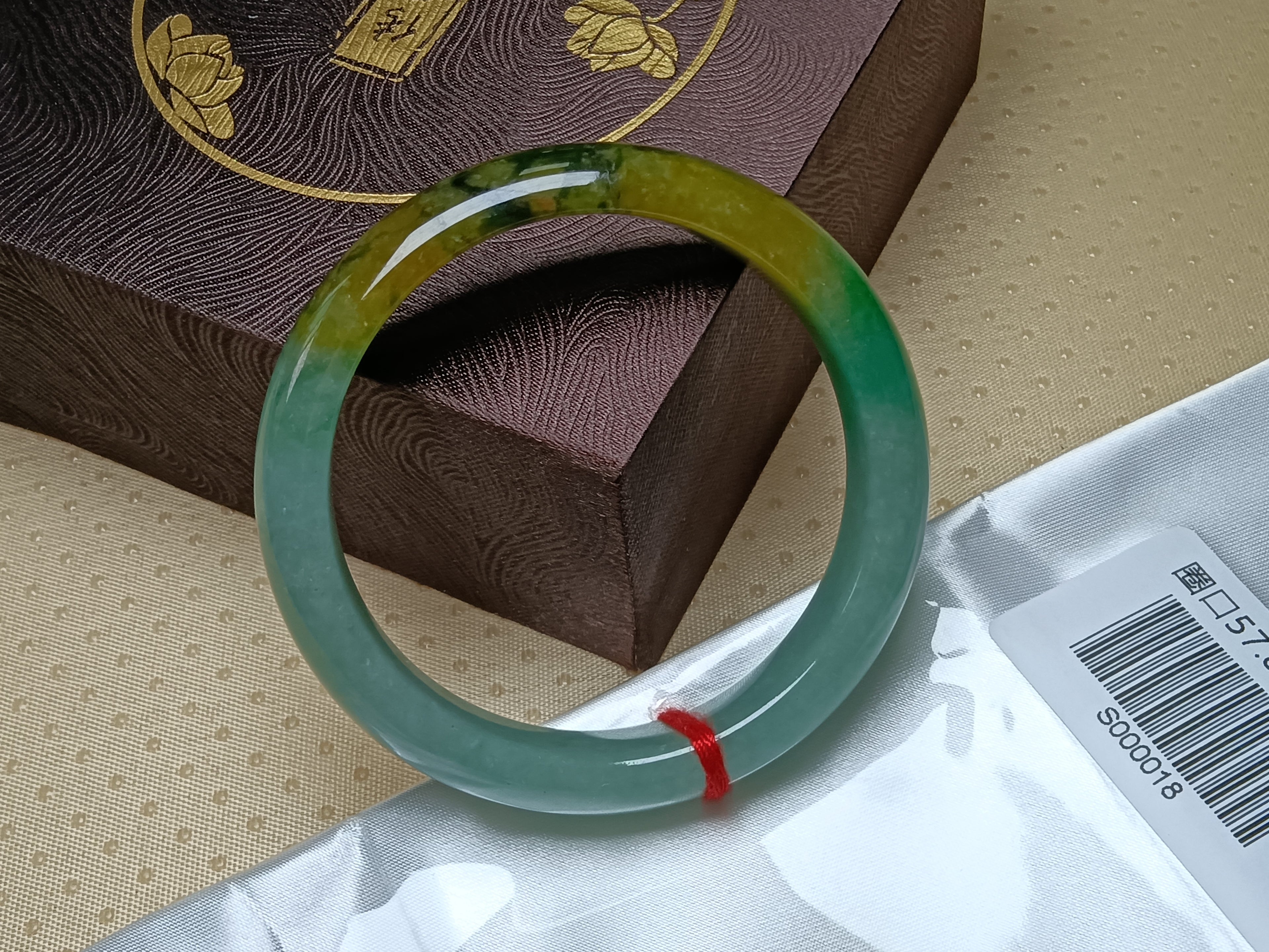 Transparent Icy Apple Green with Yellow-"Wuji" Patches Burmess Grade A Jadeite Bracelets (Size:57-58mm) #S018