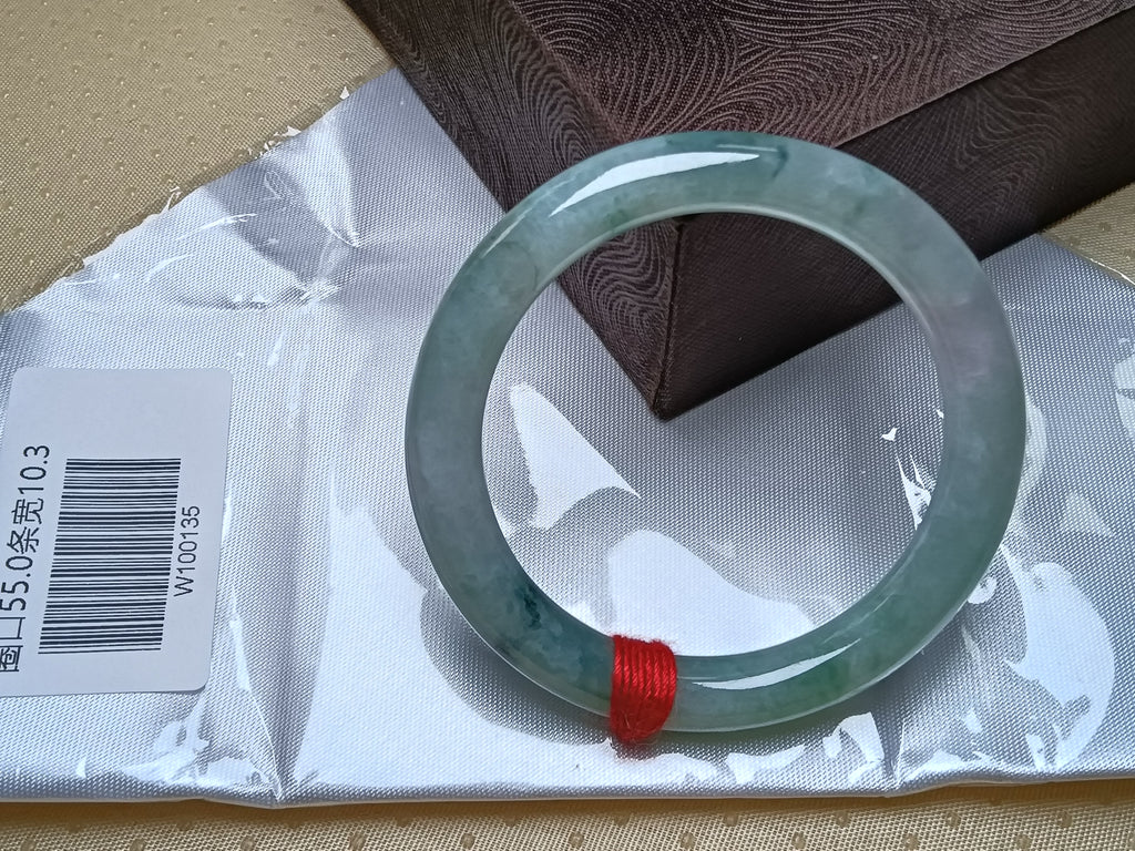 Full Light Green with Floating Flower Nature Type-A Jadeite Bangles (Size:55mm) #W135