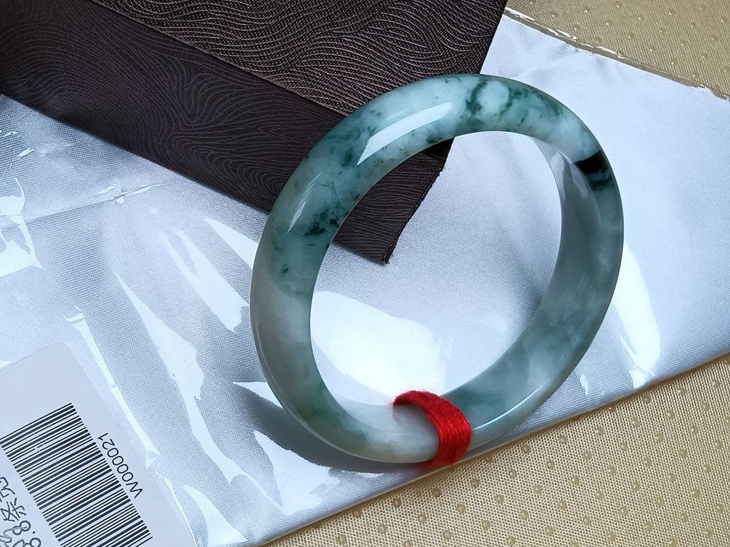 Light Green with Floating Flower Nature Type-A Jadeite Bangles (Size:59mm)