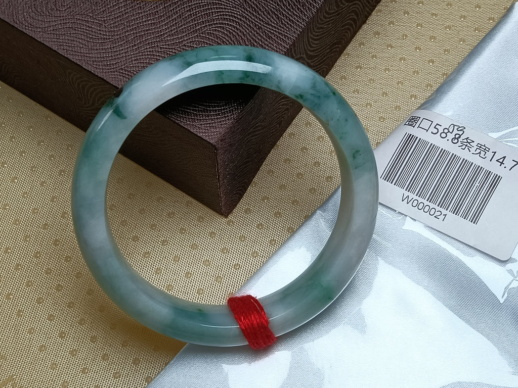Light Green with Floating Flower Nature Type-A Jadeite Bangles (Size:59mm)