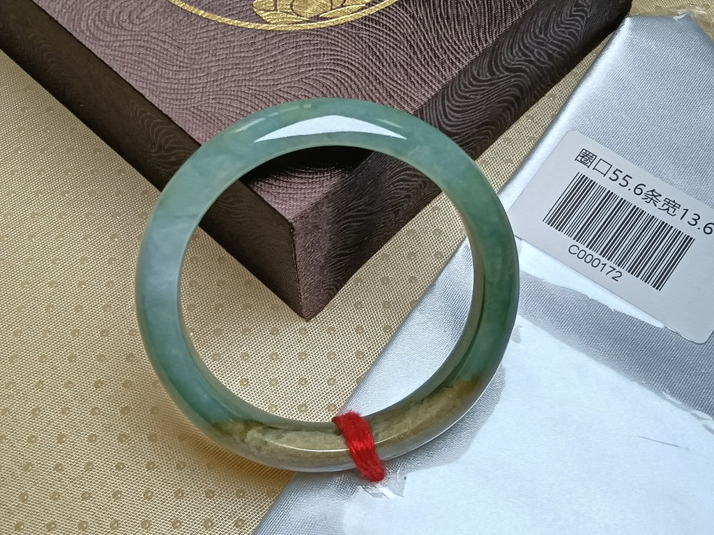 Light Green with Sajin Flowing Flower Nature Type-A Jadeite Bangles (Size:55-56mm)# C172