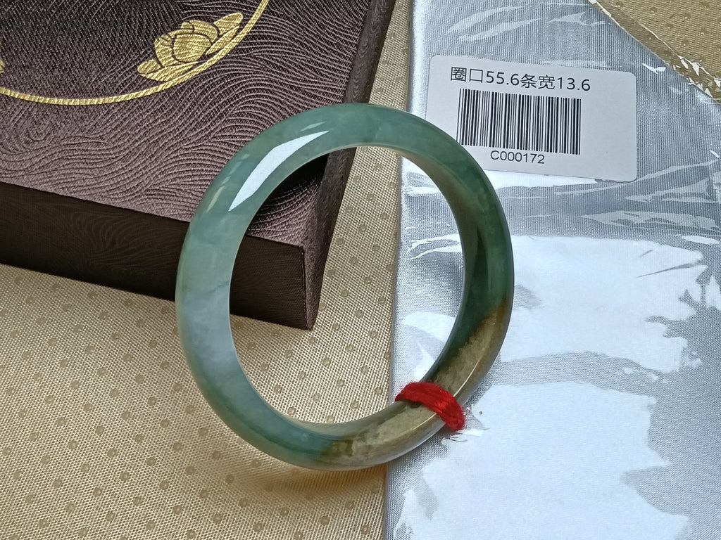 Light Green with Sajin Flowing Flower Nature Type-A Jadeite Bangles (Size:55-56mm)# C172