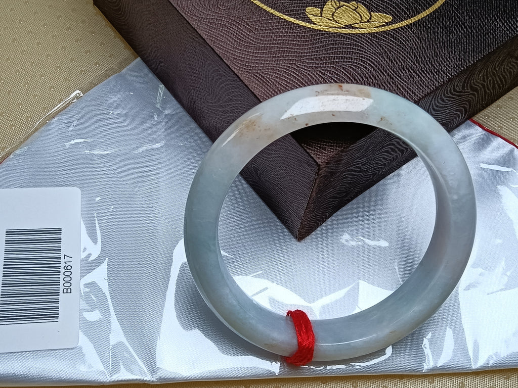 Light Green& White with Flowing Flower Nature Type-A Jadeite Bangles (Size:58-59mm) #B167