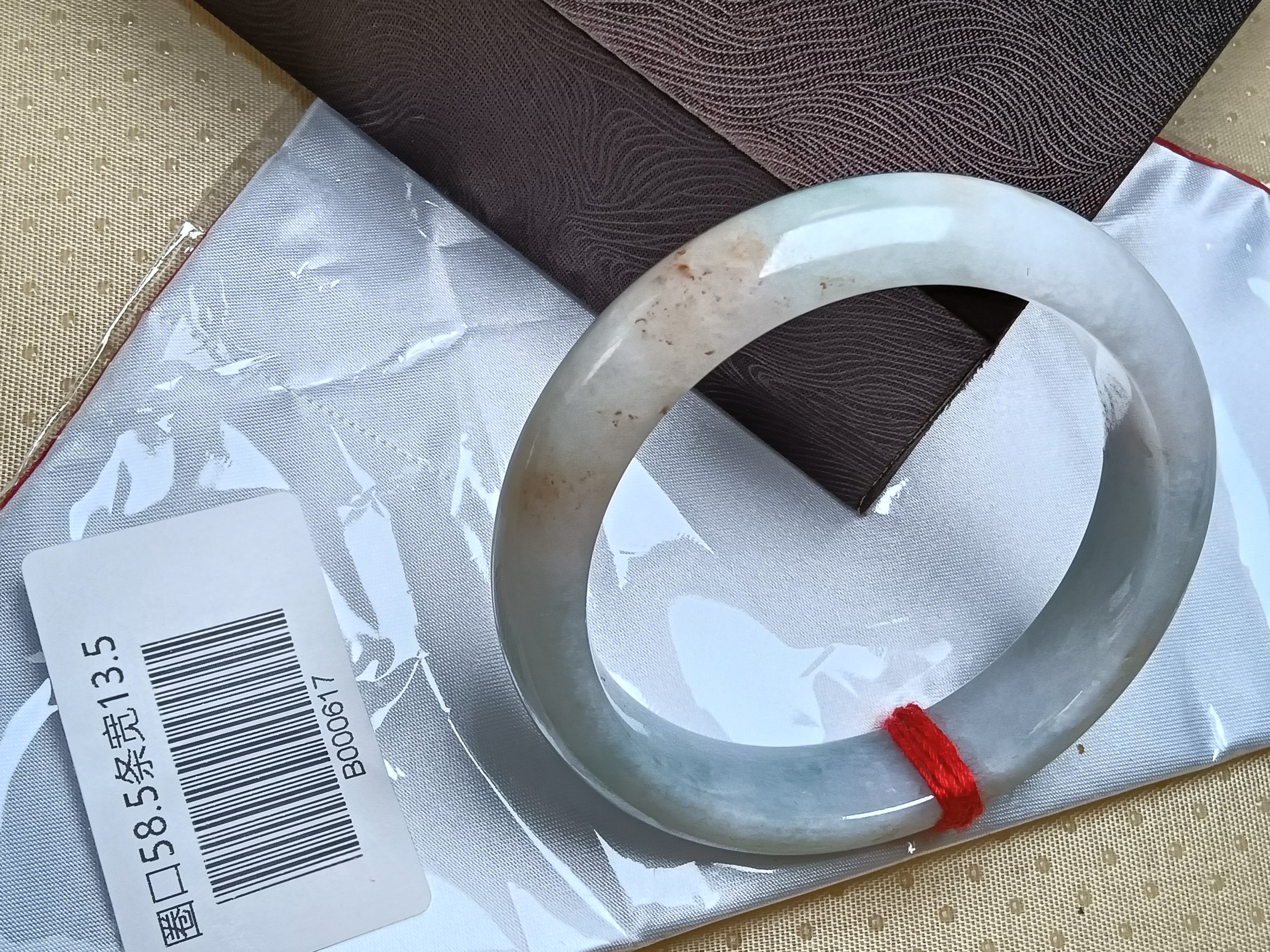 Light Green& White with Flowing Flower Nature Type-A Jadeite Bangles (Size:58-59mm) #B167