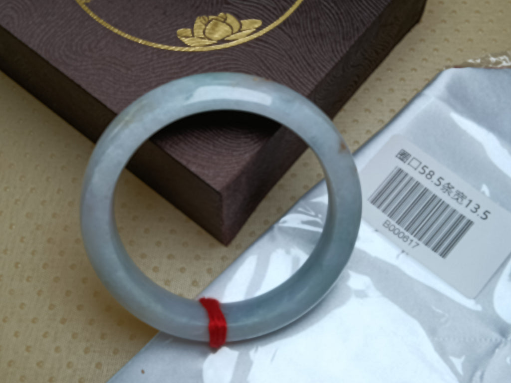 Light Green& White with Flowing Flower Nature Type-A Jadeite Bangles (Size:58-59mm) #B167