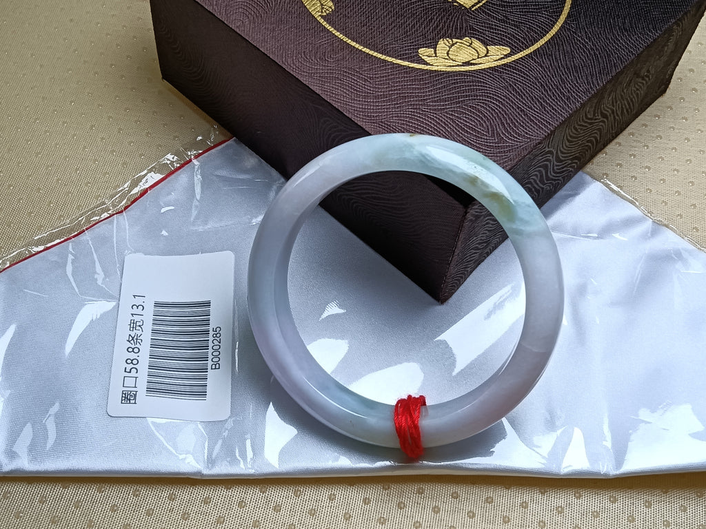 Spring Color Lavender &Green with Floating Flower Nature Type-A Jadeite Bangles (Size:58-59mm)