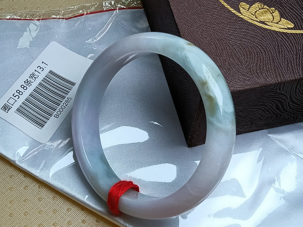 Spring Color Lavender &Green with Floating Flower Nature Type-A Jadeite Bangles (Size:58-59mm)