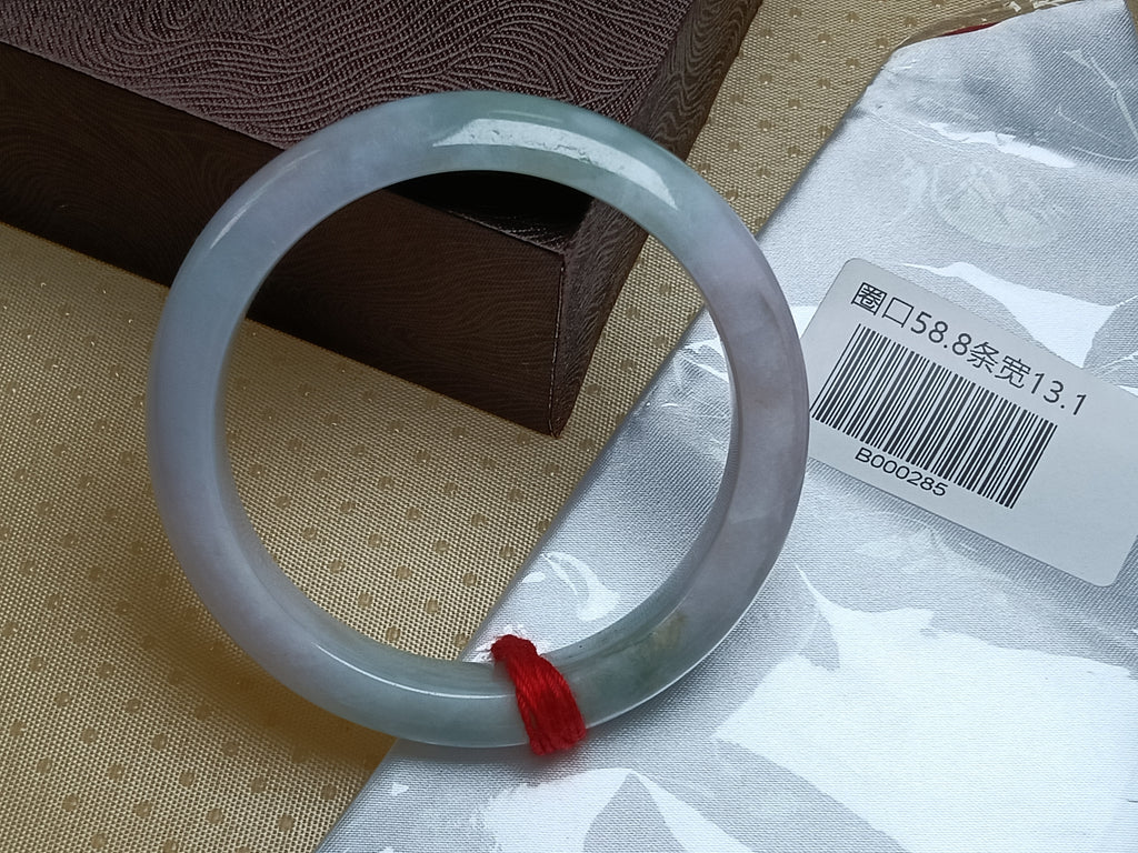 Spring Color Lavender &Green with Floating Flower Nature Type-A Jadeite Bangles (Size:58-59mm)