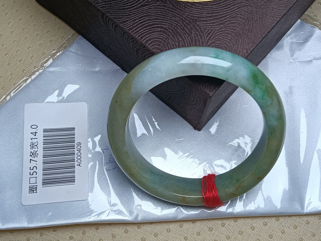 Mottled Color Green White and Yellow  with Spot Burmese Jadeite Bracelet with Certificate (Size:56mm) #A409