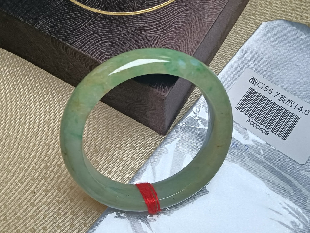 Mottled Color Green White and Yellow  with Spot Burmese Jadeite Bracelet with Certificate (Size:56mm) #A409