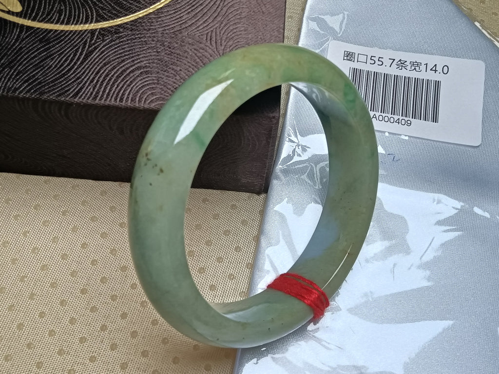 Mottled Color Green White and Yellow  with Spot Burmese Jadeite Bracelet with Certificate (Size:56mm) #A409