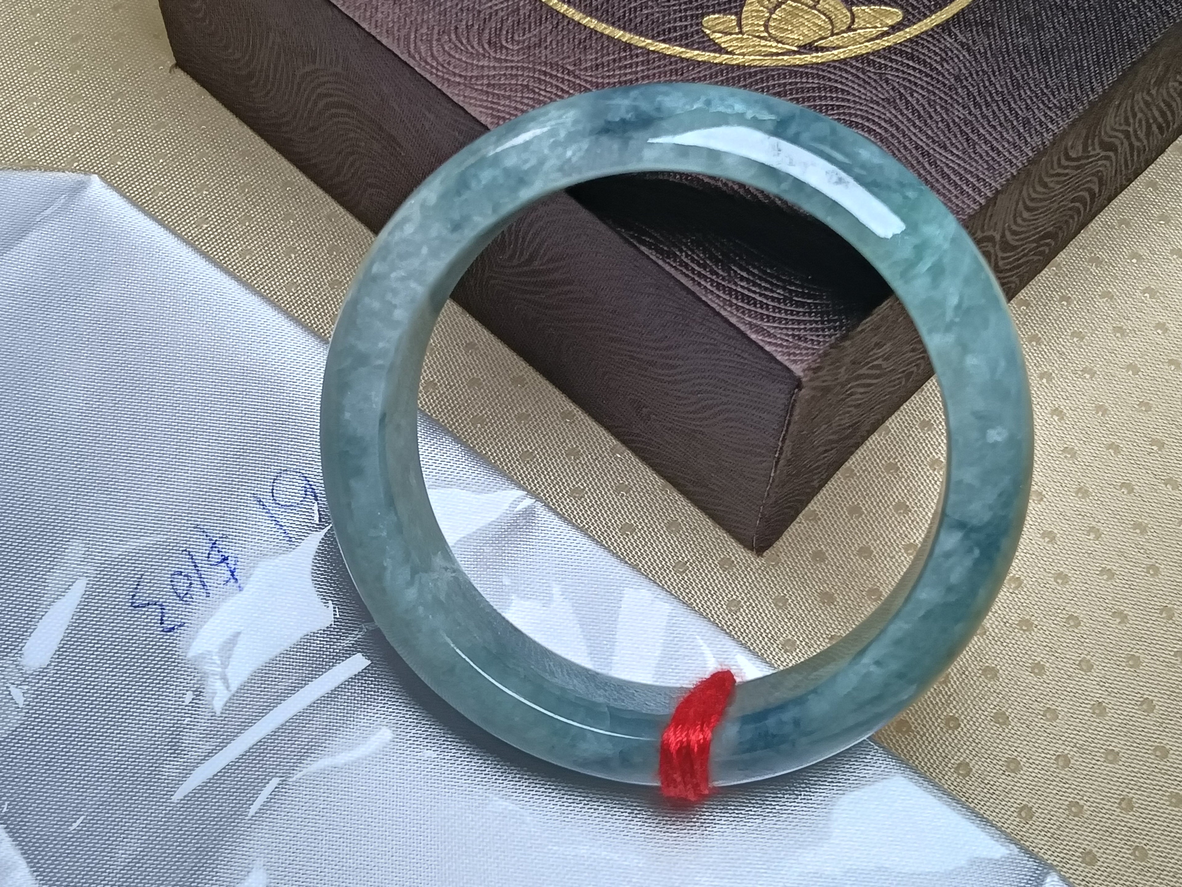 Light Green with Dark Green Inclusion Burmese Jadeite Bracelet with Certificate (Size:61mm) #B6103