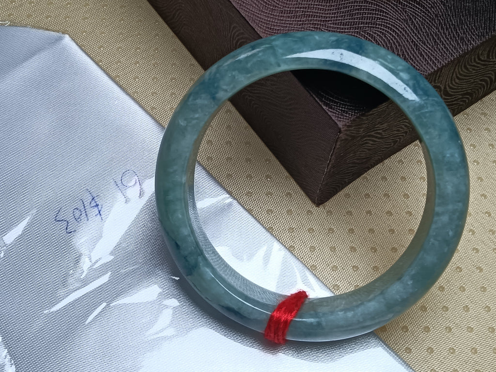 Light Green with Dark Green Inclusion Burmese Jadeite Bracelet with Certificate (Size:61mm) #B6103