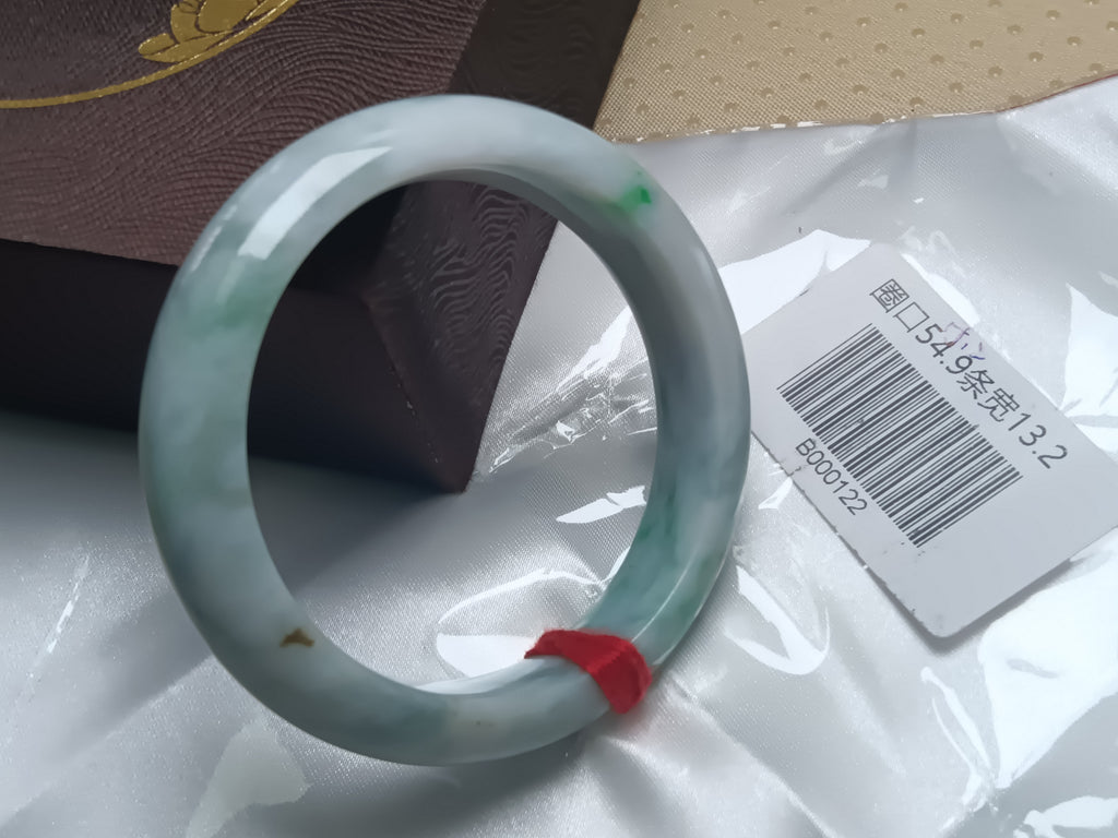 Bluesh Green with Flowing Flower Burmese JGIA Certified Jadeite Bangle (Size:54-55mm)