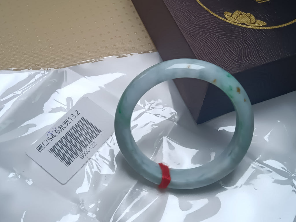 Bluesh Green with Flowing Flower Burmese JGIA Certified Jadeite Bangle (Size:54-55mm)