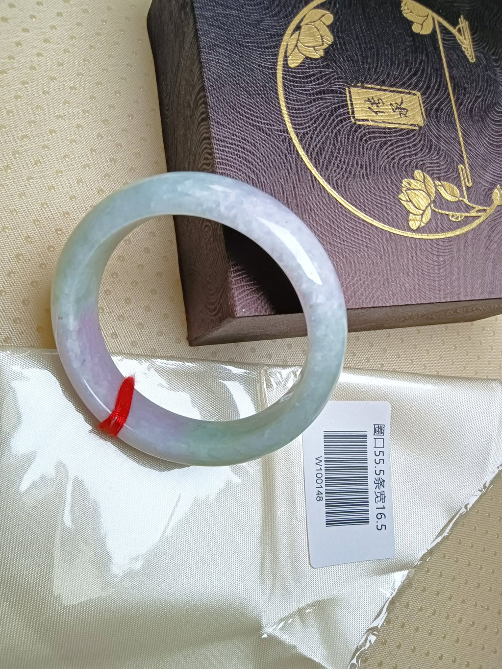 Apple Green & Lavender Spring Color Burmess Jadeite Bracelet (Size:55 - 56mm) - Jadeite Ding