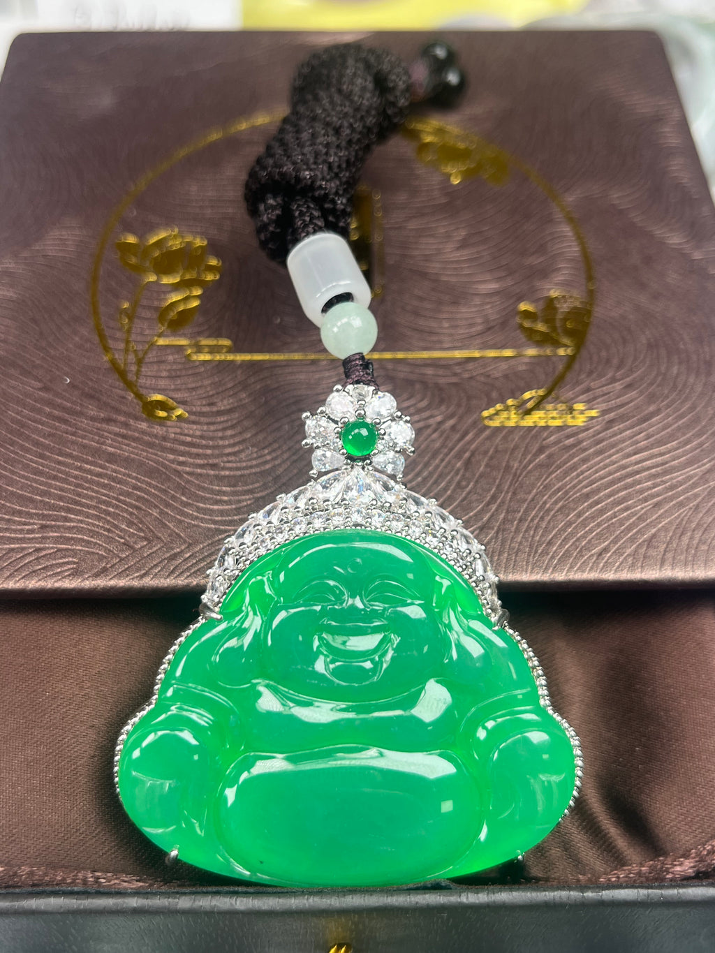 Imperial Green Nature Burmess Grade A Jadeite Buddha Pendant XL
