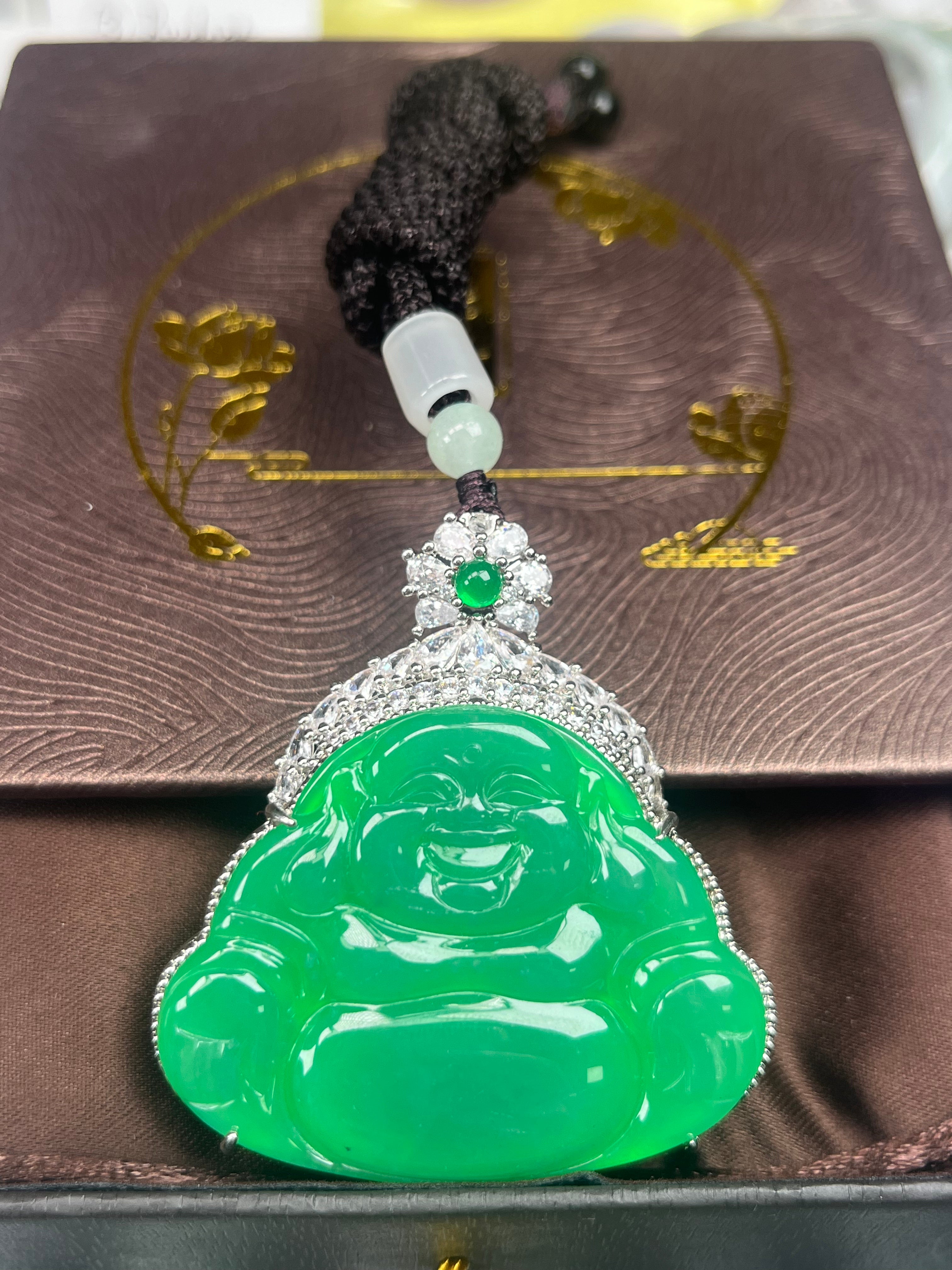 Imperial Green Nature Burmess Grade A Jadeite Buddha Pendant XL