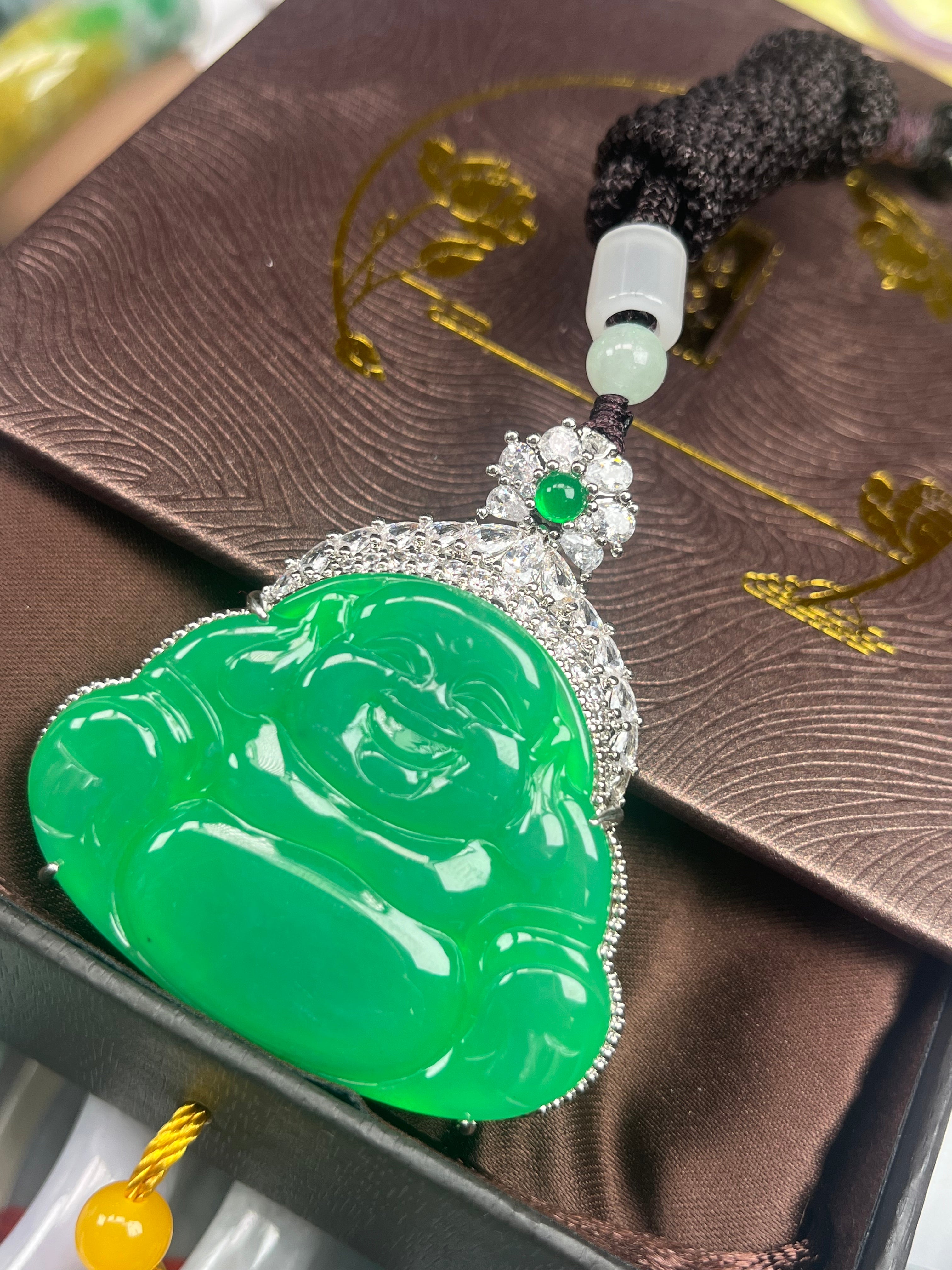 Imperial Green Nature Burmess Grade A Jadeite Buddha Pendant XL