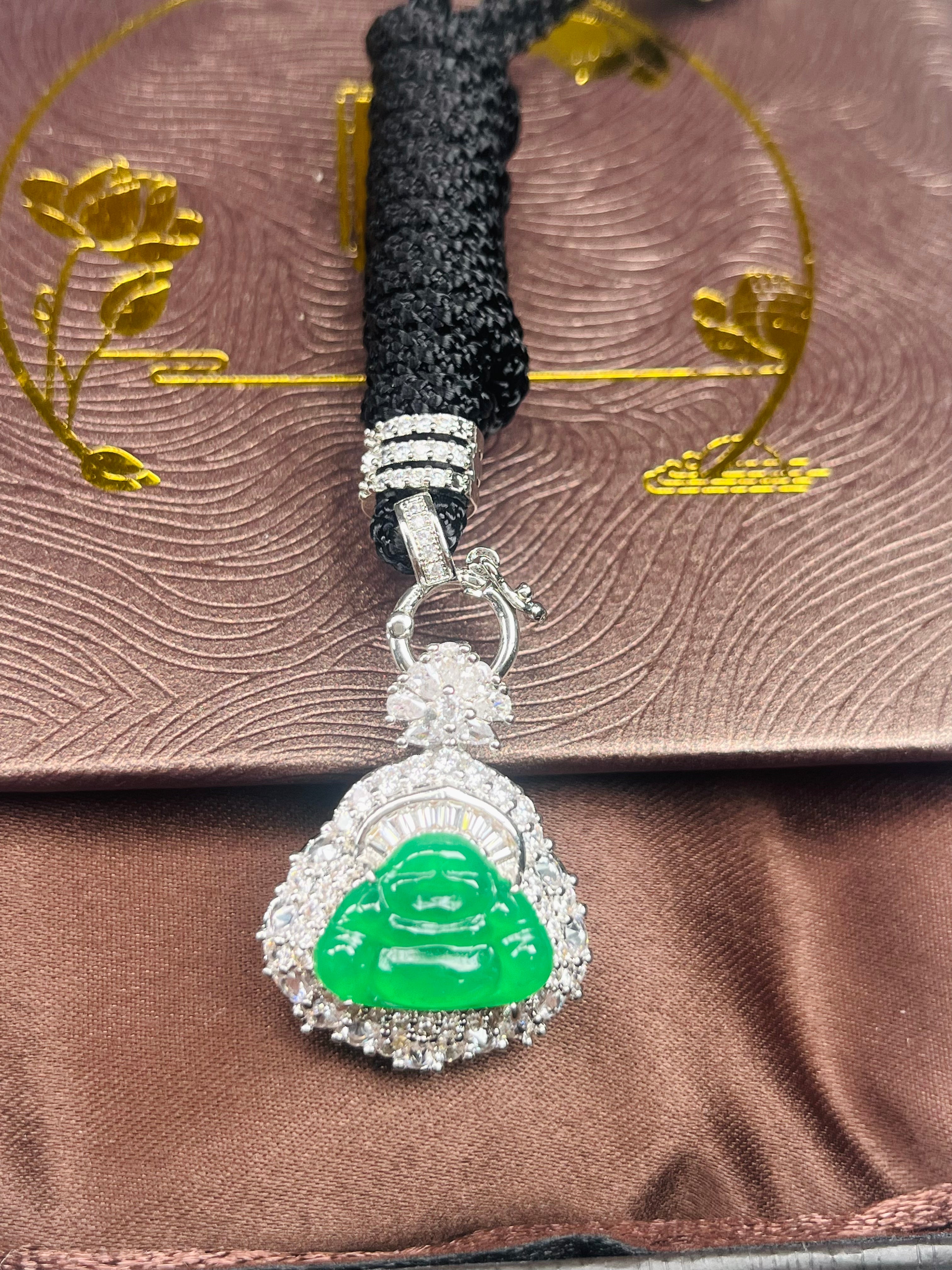 Imperial Green Nature Burmess Grade A Jadeite Buddha Pendant XS