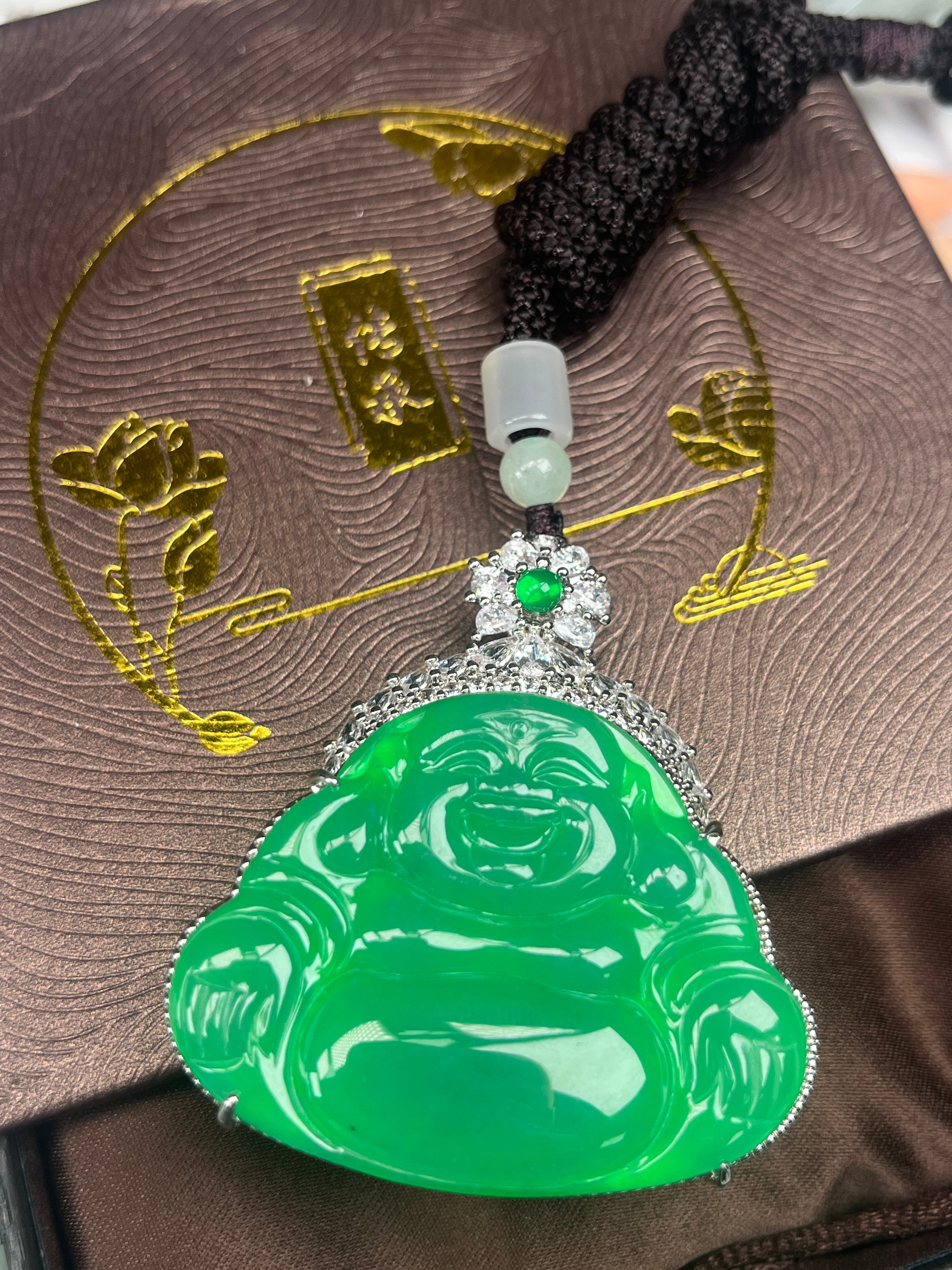 Imperial Green Nature Burmess Grade A Jadeite Buddha Pendant XL