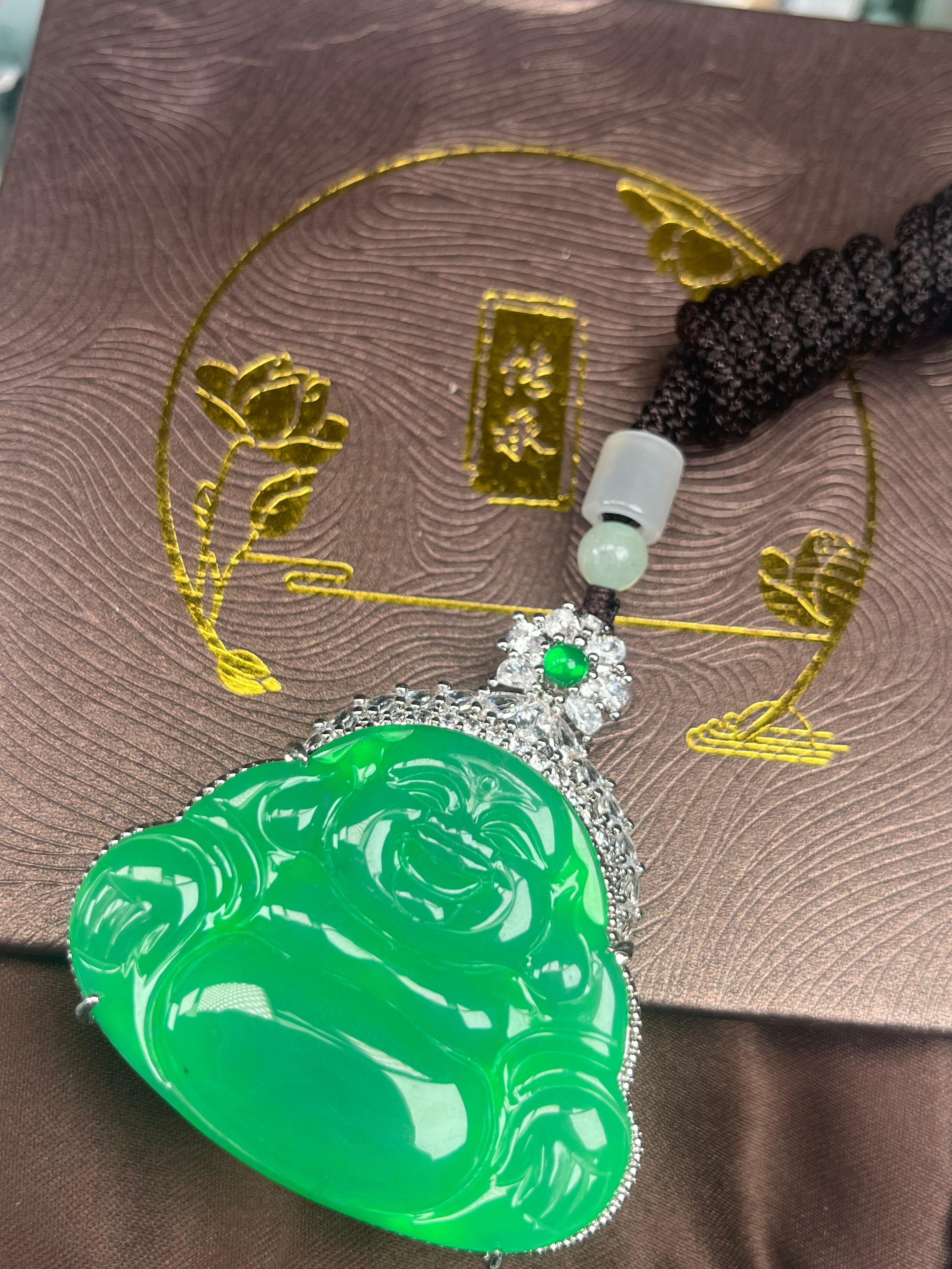 Imperial Green Nature Burmess Grade A Jadeite Buddha Pendant XL