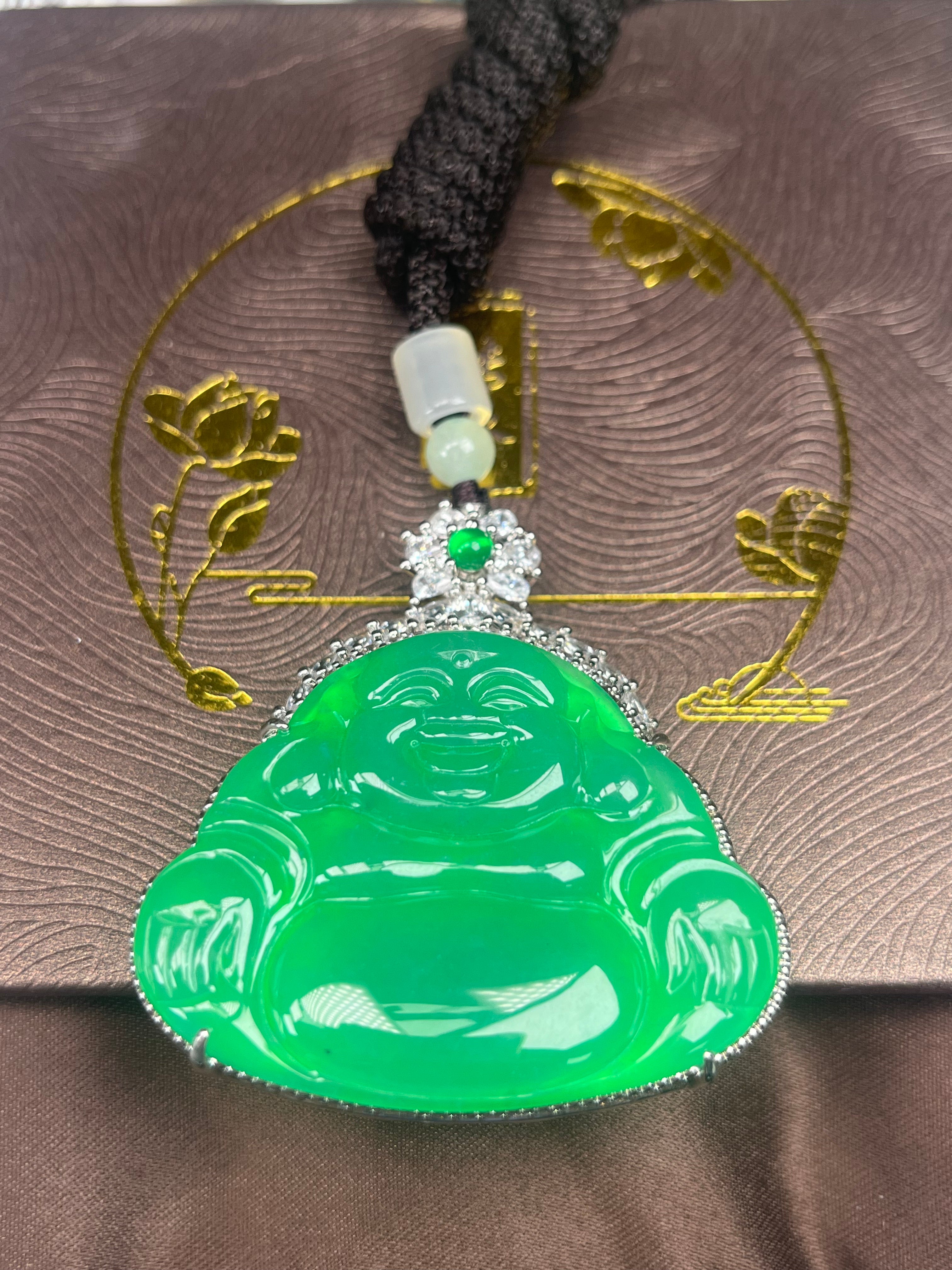 Imperial Green Nature Burmess Grade A Jadeite Buddha Pendant XL