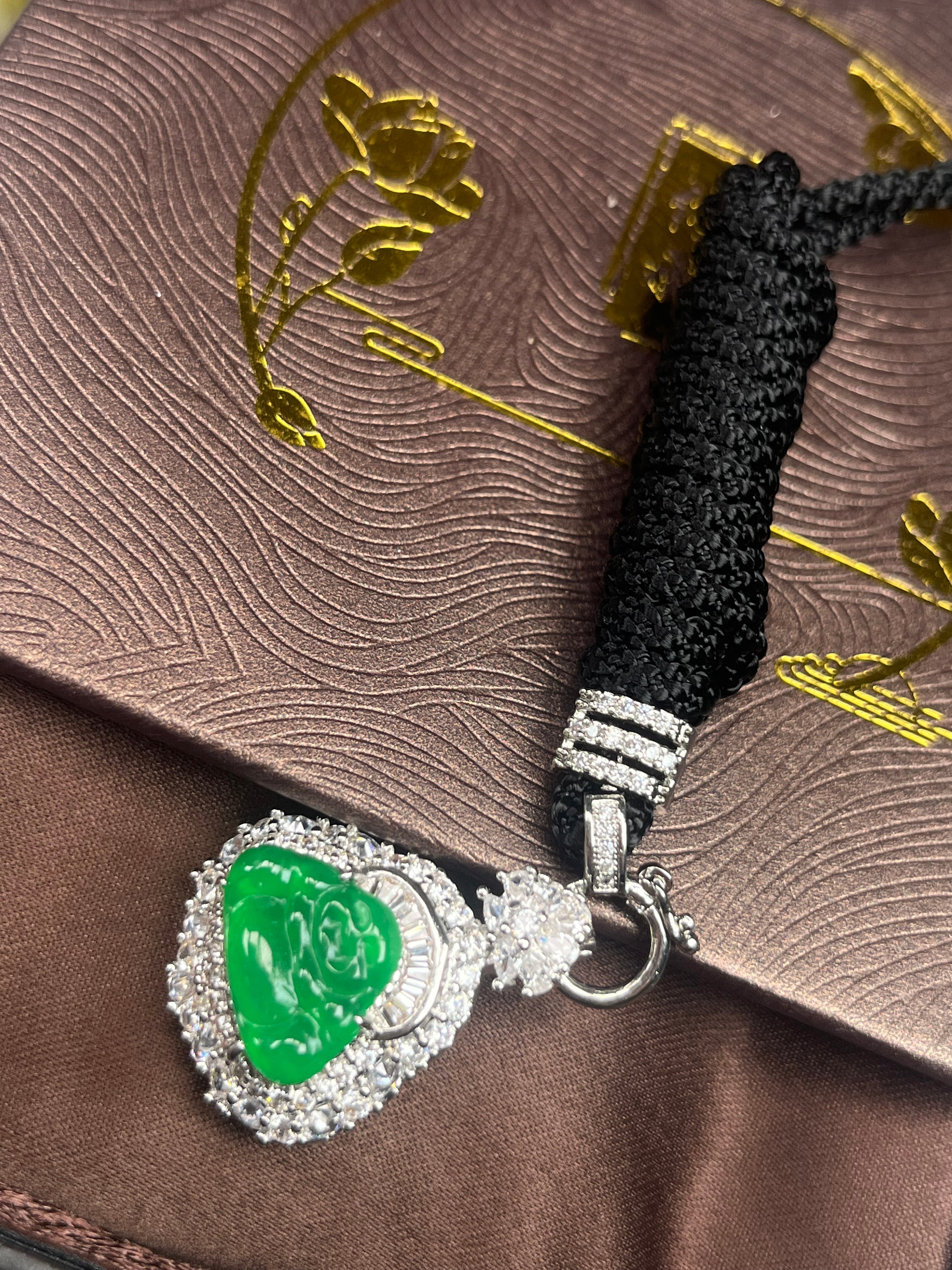 Imperial Green Nature Burmess Grade A Jadeite Buddha Pendant XS