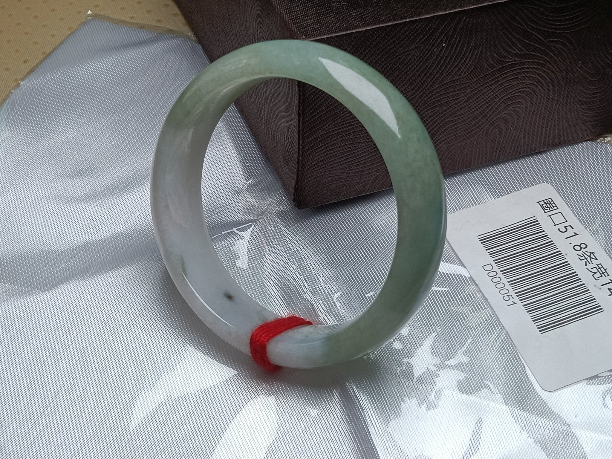 Half Mountain/Half Water Light Green Natural Burmess Jadeite Bracelet (Size:51 - 52mm) - Jadeite Ding