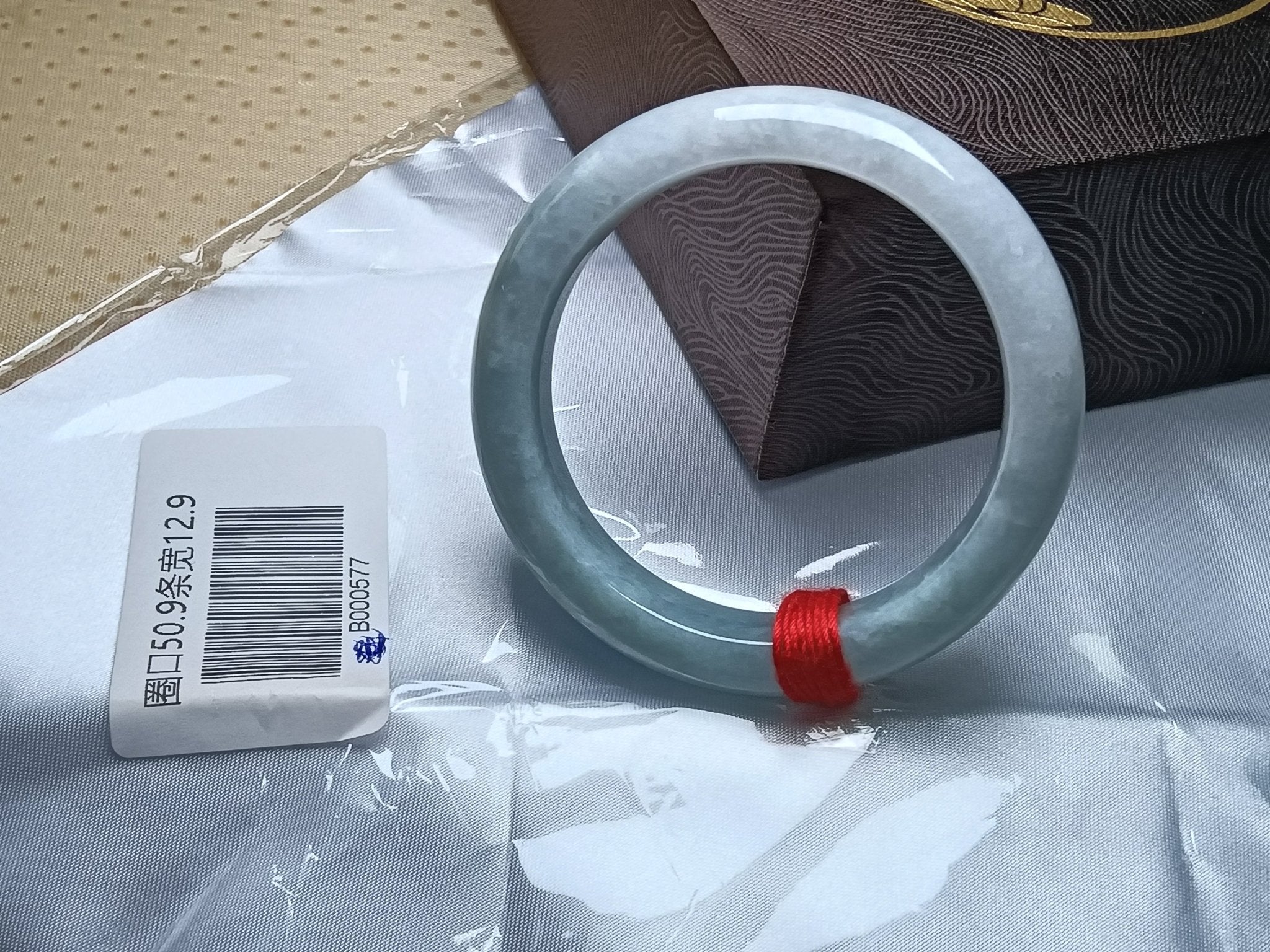 Half Mountain/Half Water Light Green Natural Burmess Jadeite Bracelet (Size:51 - 52mm) - Jadeite Ding