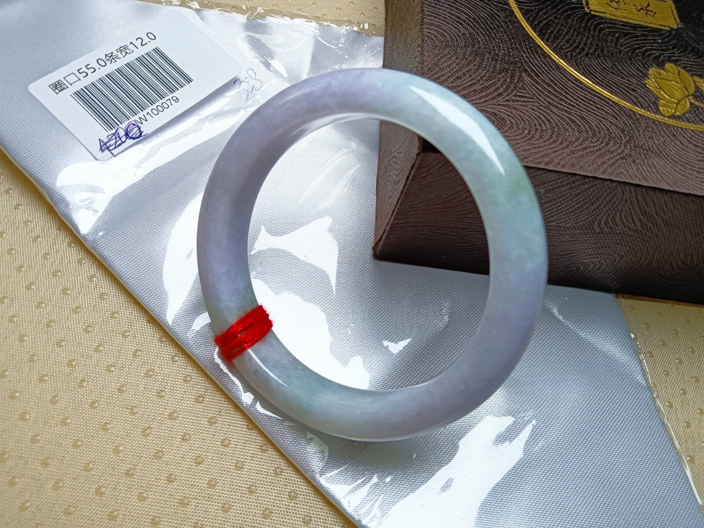 Light Green and Lavender Burmess Jadeite Bangle (Size:54 - 55mm) - Jadeite Ding