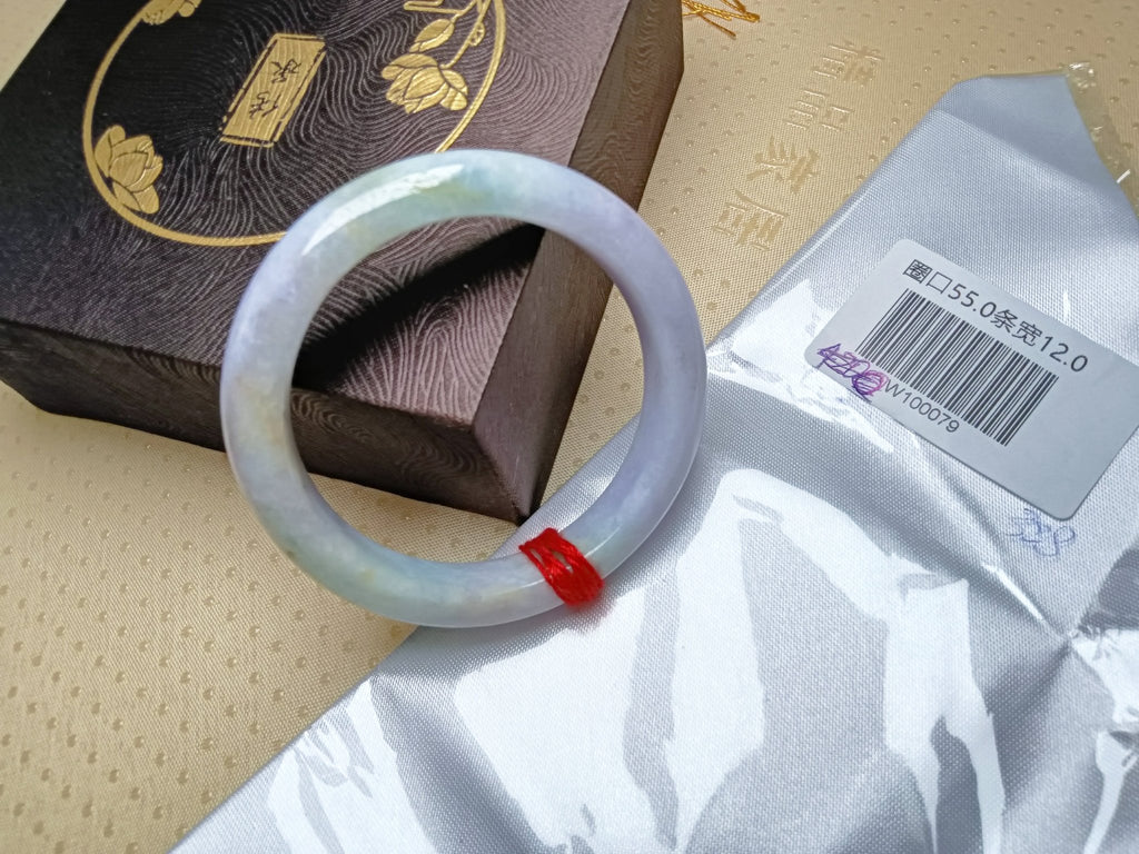 Light Green and Lavender Burmess Jadeite Bangle (Size:54 - 55mm) - Jadeite Ding