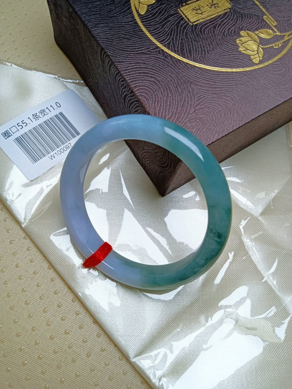 Natural Green mixed Light Lavender Jadeite Bangle (Size:54 - 55mm) - Jadeite Ding