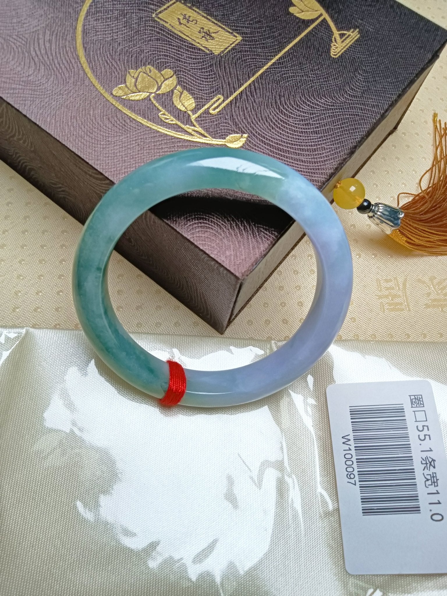 Natural Green mixed Light Lavender Jadeite Bangle (Size:54 - 55mm) - Jadeite Ding