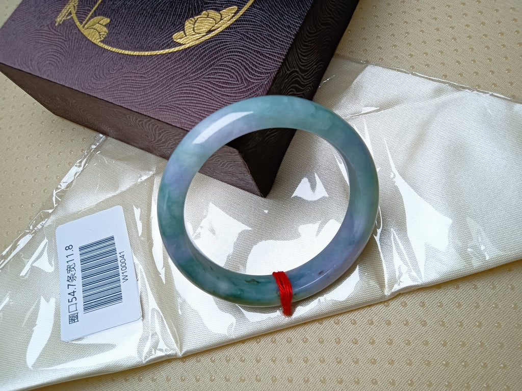Natural Green mixed Light Lavender Jadeite Bangle (Size:54 - 55mm) - Jadeite Ding