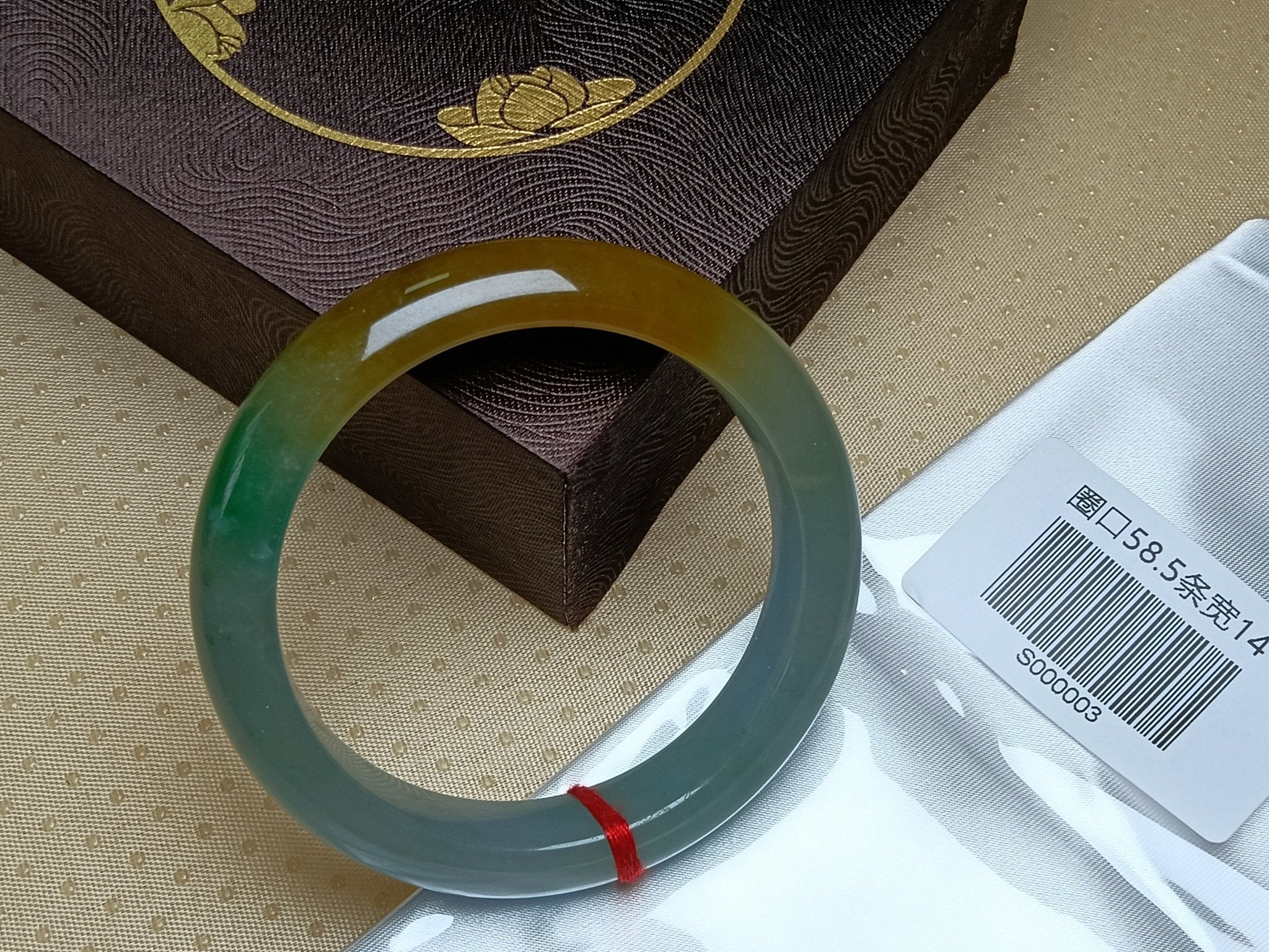 Transparent Icy Apple Green with Yellow - Brown Patches Burmess Grade A Jadeite Bracelets (Size:58 - 59mm) S003 - Jadeite Ding