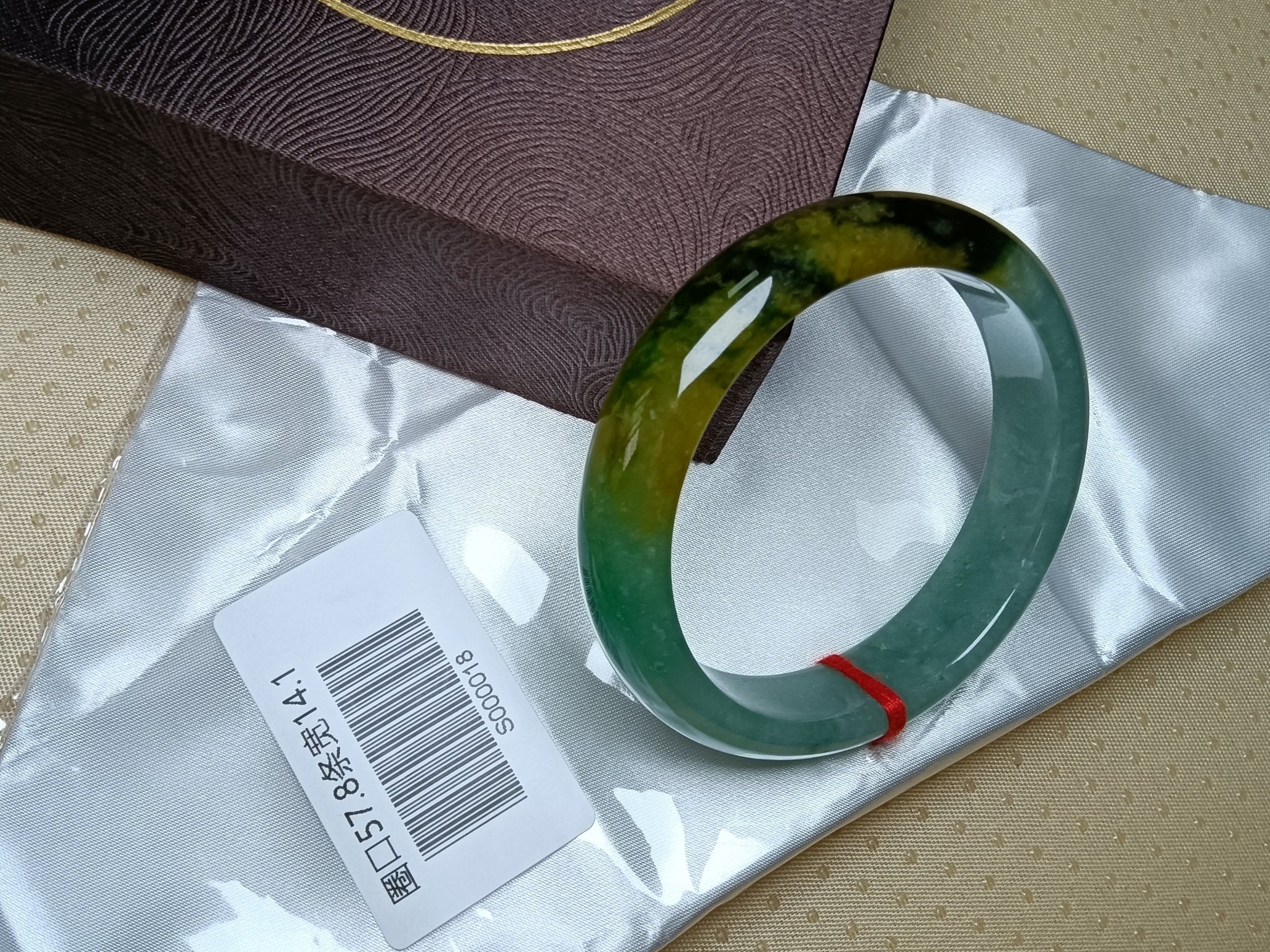 Transparent Icy Apple Green with Yellow - "Wuji" Patches Burmess Grade A Jadeite Bracelets (Size:57 - 58mm) S018 - Jadeite Ding