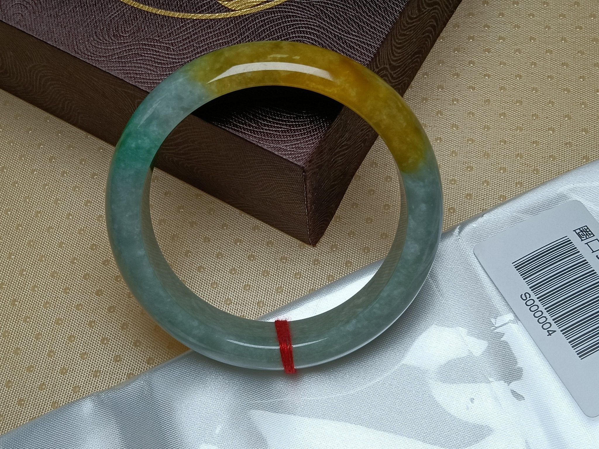 Watery Apple Green with Yellow - Brown Patches Burmess Grade A Jadeite Bracelets (Size:58 - 59mm) S004 - Jadeite Ding